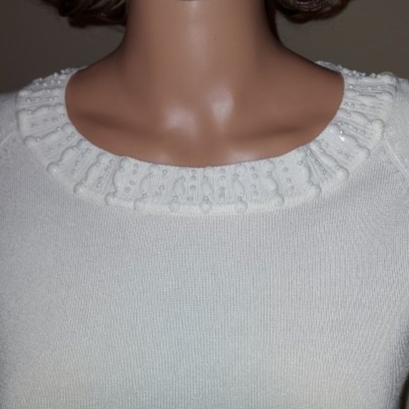 George Tusk Embellished Beaded Neckline Long Sleeve Sweater Size S NWT - Picture 2 of 9